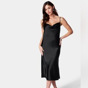 NWT BEBE SMALL SATIN COWL NECK SLIP MIDI DRESS BLACK